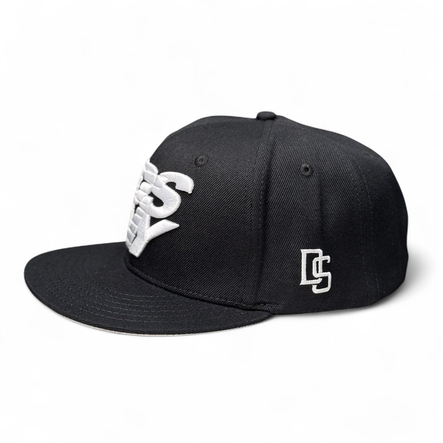 Black Stacked Logo SnapBack (Flat Brim)