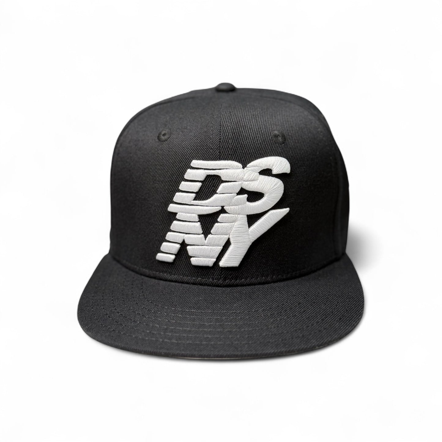 Black Stacked Logo SnapBack (Flat Brim)