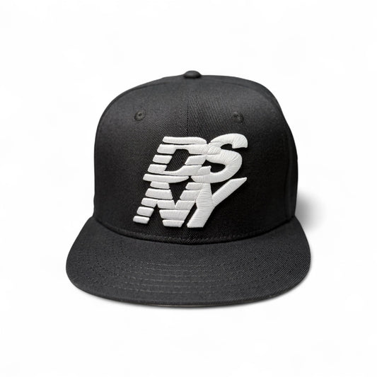 Black Stacked Logo SnapBack (Flat Brim)